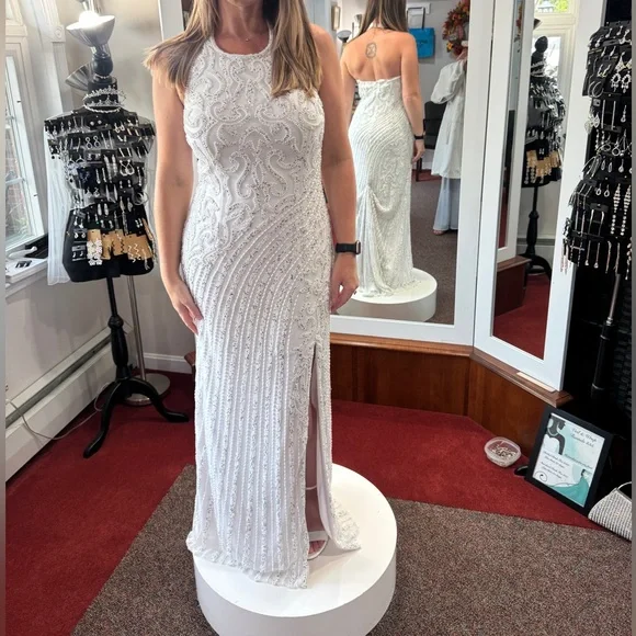 lara dawson beaded wedding dress Lara 51039 Dawson Beaded Wedding Dress with Halter Neck White / 8